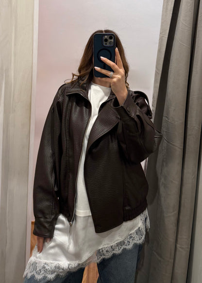 Bomber Ecopelle Martellata Moro - SUSY MIX