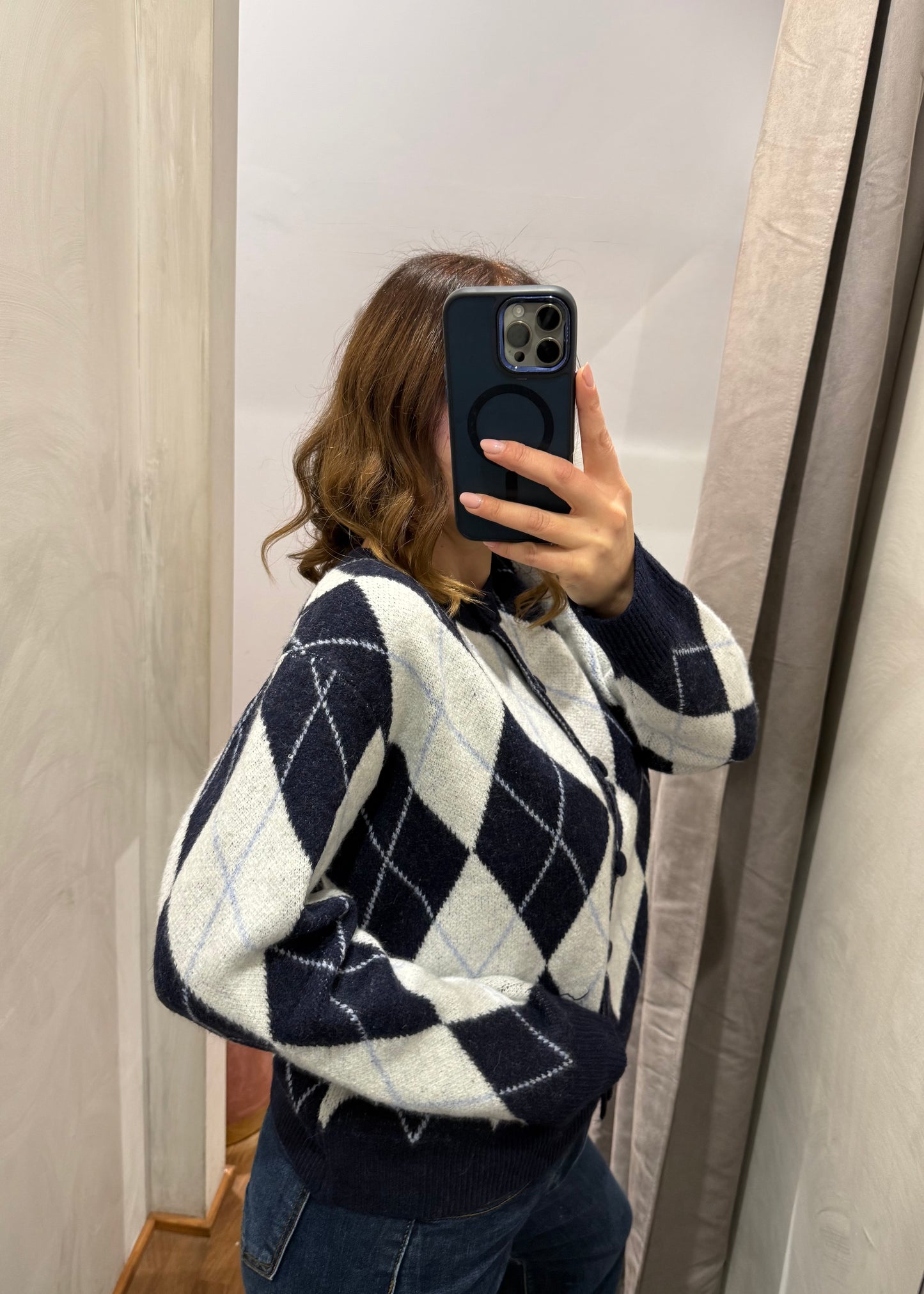 Cardigan Rombi Blu/Ecrù - MARYGIÒ