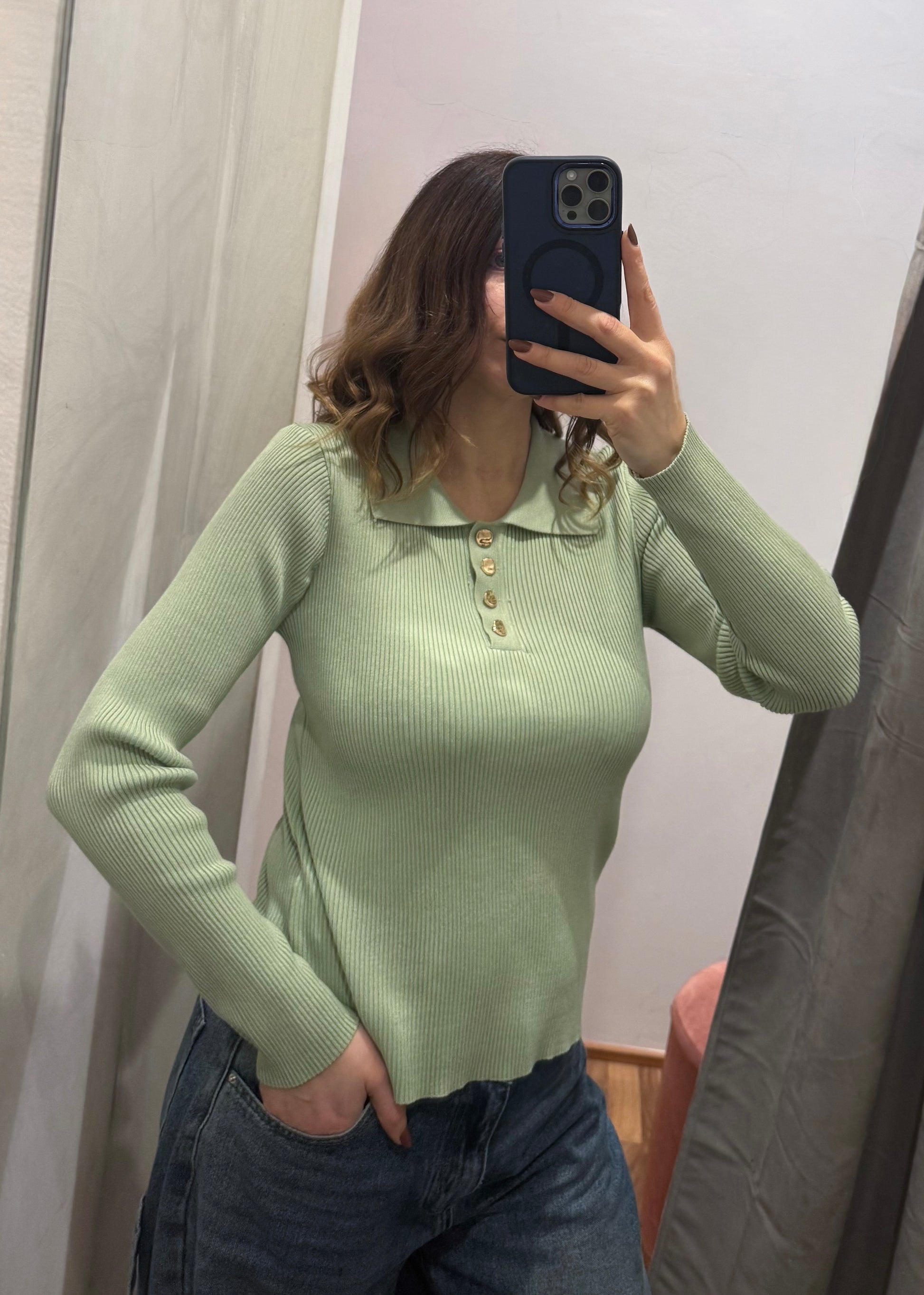 Maglia Polo a Costine Verde Salvia - MARYGIÒ