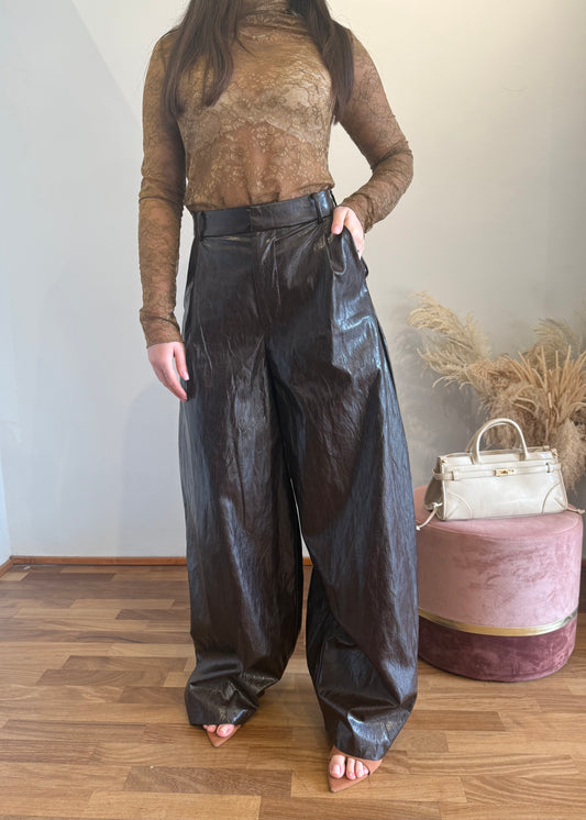 Pantalone Ecopelle Texture Cioccolato - LUMINA