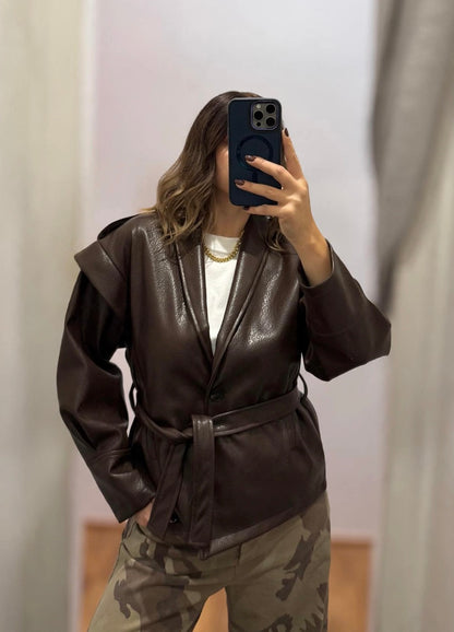Giacca ecopelle con fusciacca Moro - Susy Mix