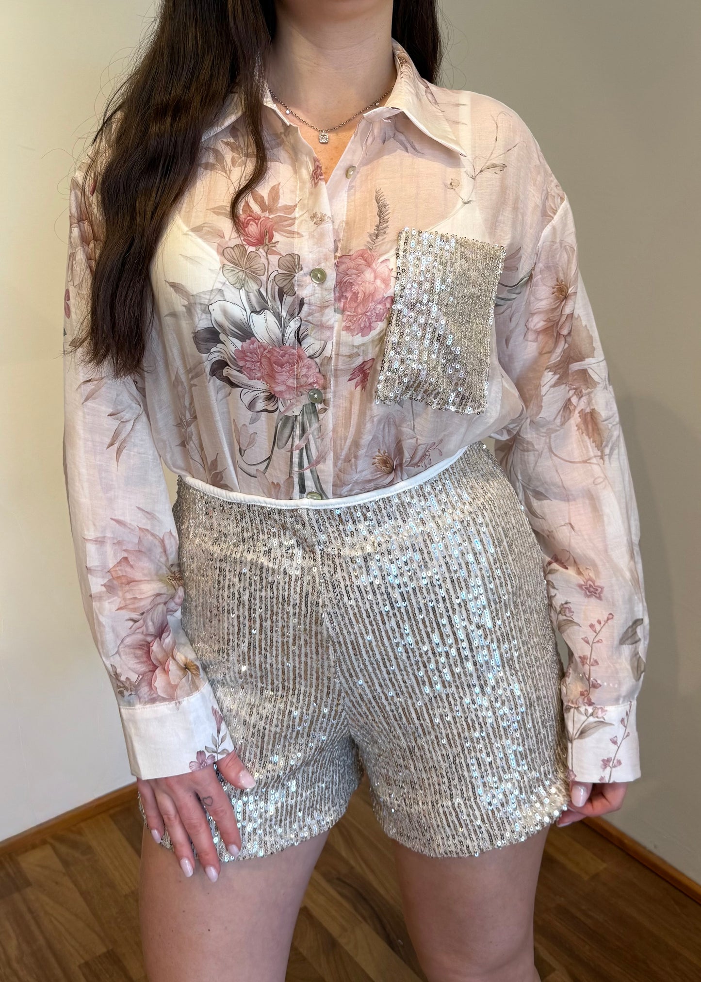 Camicia Floreale con Tasca Paillettes - SUSY MIX - MARYGIÒ