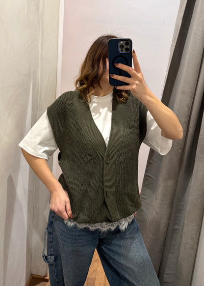 Maxi-Gilet in Cotone Verde Militare - SUSY MIX