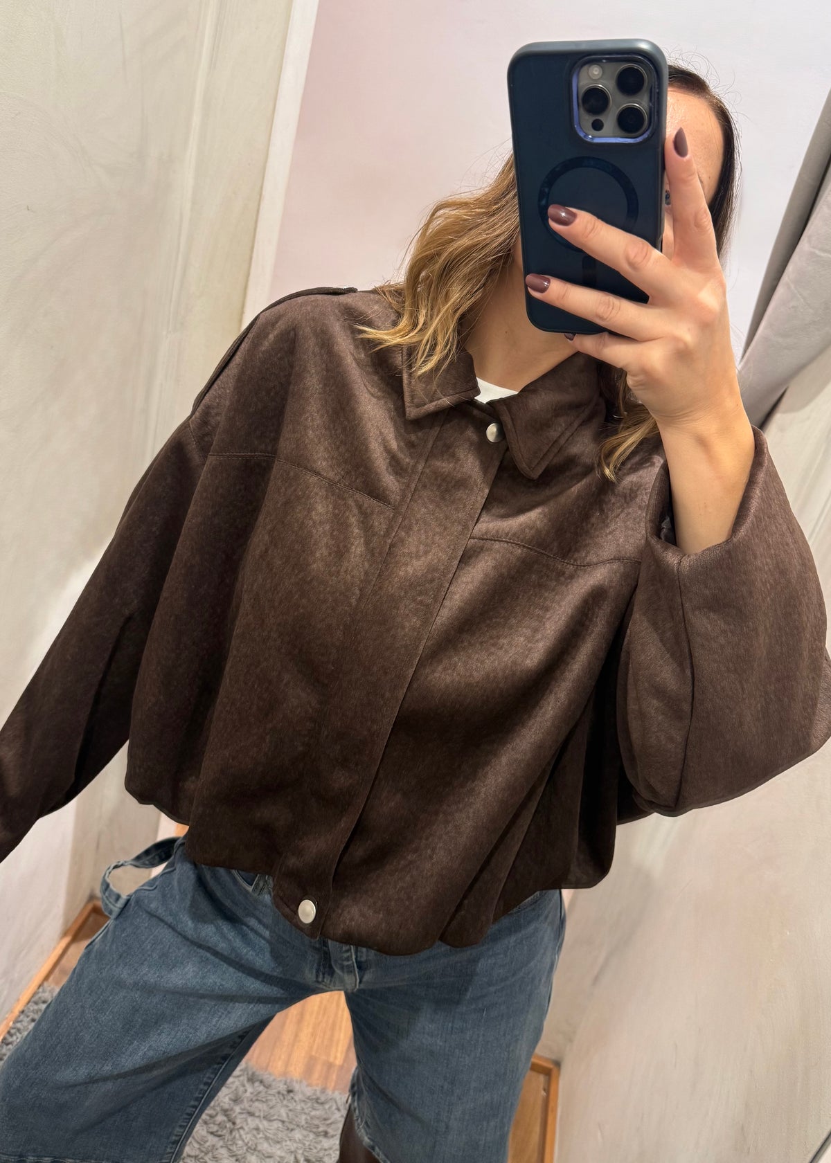 Bomber effetto camoscio Moro - Susy Mix