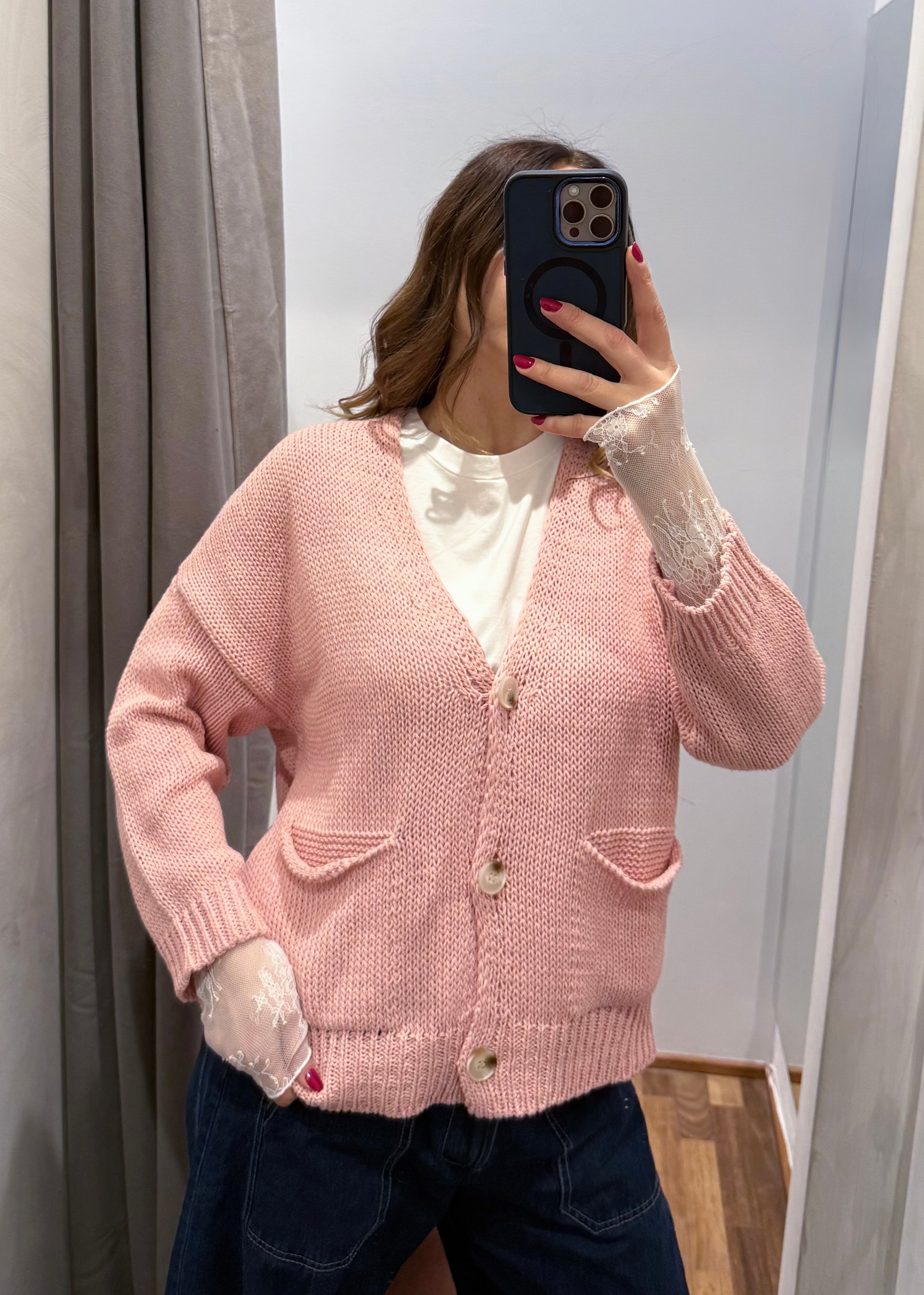 Cardigan Over con Tasche Rosa - SUSY MIX - MARYGIÒ