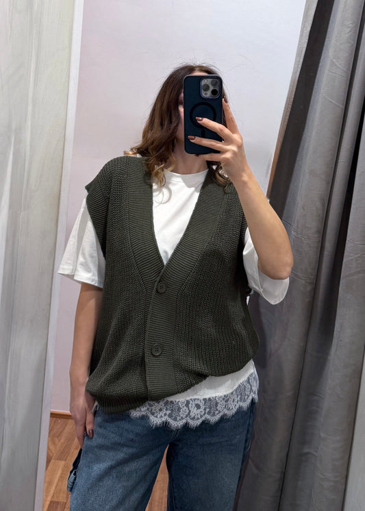 Maxi-Gilet in Cotone Verde Militare - SUSY MIX - MARYGIÒ