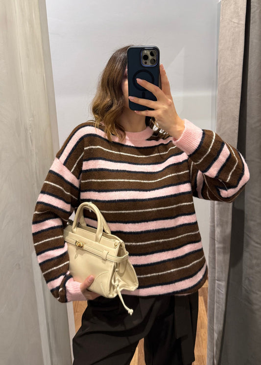 Maglione a Righe Rosa/Coffee