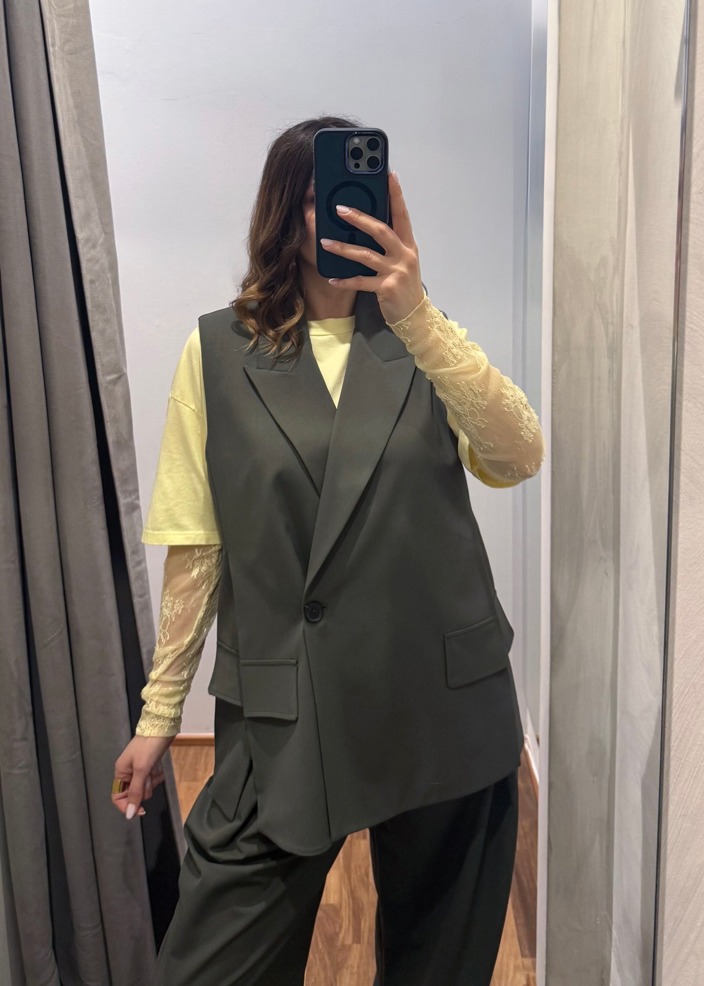 Gilet Over con Spacchi Verde Militare - SUSY MIX