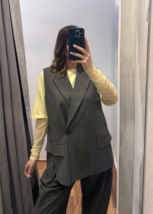 Gilet Over con Spacchi Verde Militare - SUSY MIX