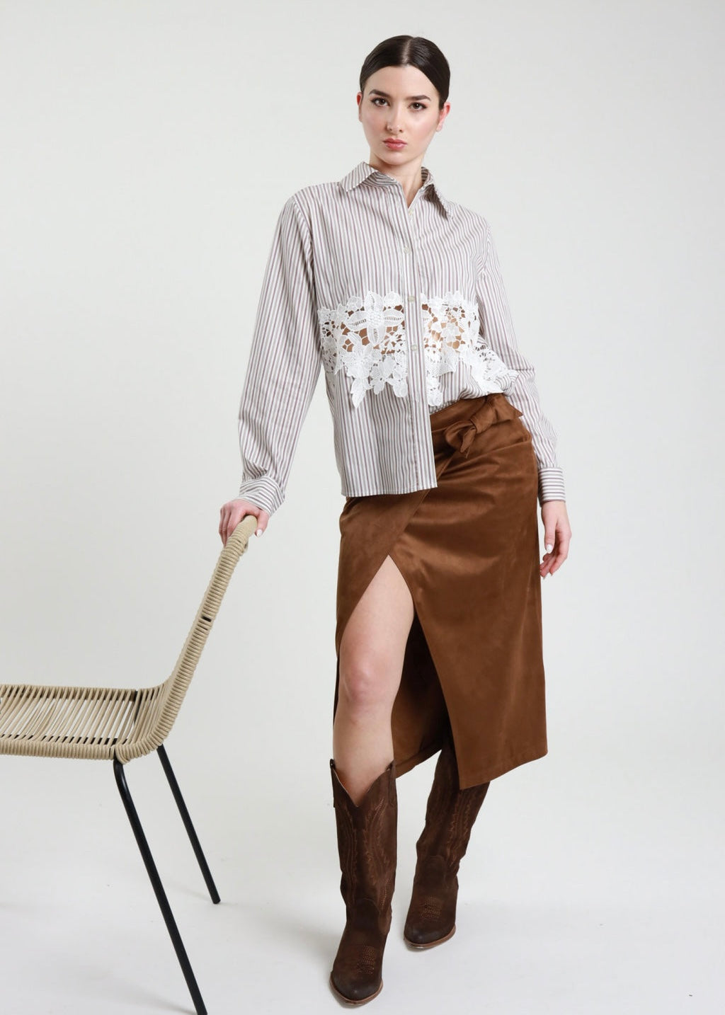 Camicia Gessata con Macramè - SUSY MIX - MARYGIÒ