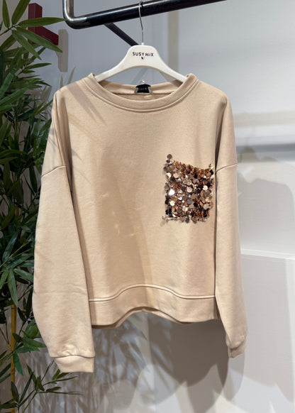 Felpa con tasca paillettes | più colori - Susy Mix